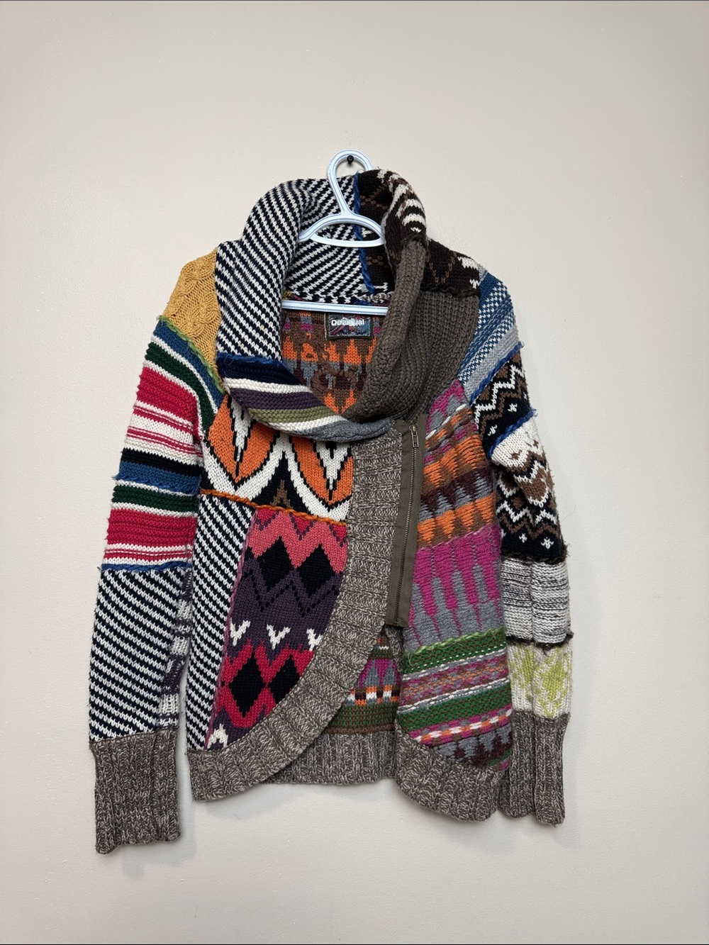 Desigual Multicolor Patchwork Shawl Collar Sweater size S